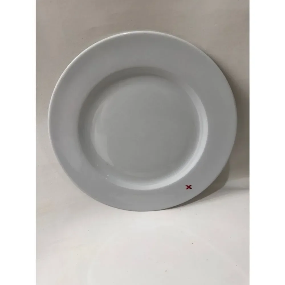 Fortessa  Eschenbach 1998 Classic 12 In White Ceramic Dinner Plate Red X Accent
